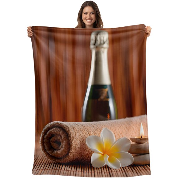 Spa White Floral Blanket Soft Cozy Warm Throw Blanket for Couch, Plush Fuzzy Flannel Blankets for Sofa, Modern Candles Stones Artwork Bed Blankets Lightweight Gifts for Women, 32"x48"