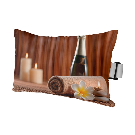 Spa White Floral Outdoor Pillows for Chaise Lounge Chair Waterproof Lumbar Pillows with Insert&Adjustable Elastic Strap Beach Headrest Pillow Modern Candles Stones Artwork Pillow for Pool 12"x20"
