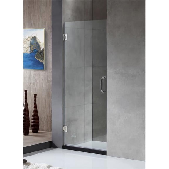 Spa World Fellow Series Frameless Hinged Shower Door in Chrome 30 x 72 in.