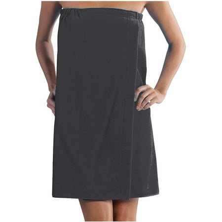 100% Pure Cotton Women's Spa Wrap Towel, with Pocket, Terry Velour, Charcoal, One Size