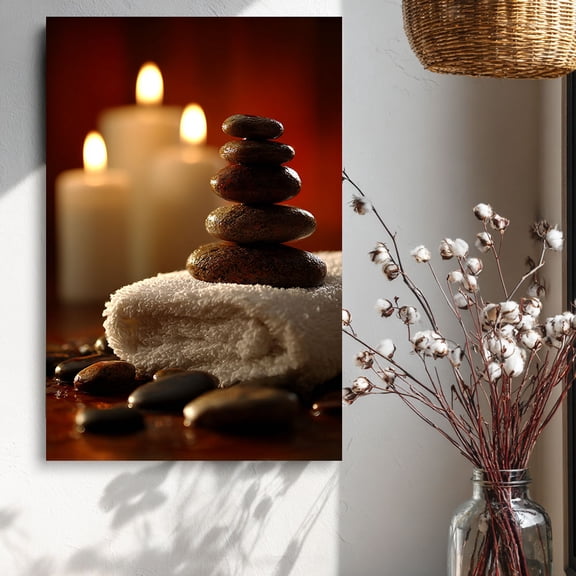 Spa Zen Stone Stack Minimalist Canvas Wall Decor Ready to Hang Bathroom Bedroom