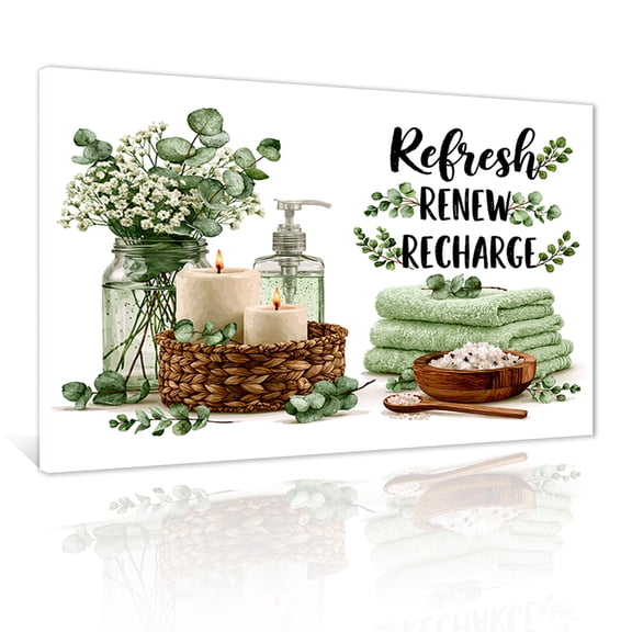 Spa bathroom canvas poster with eucalyptus and inspirational quotes print, tranquil farmhouse-style wall decor, suitable for bathrooms and bedrooms (framed).