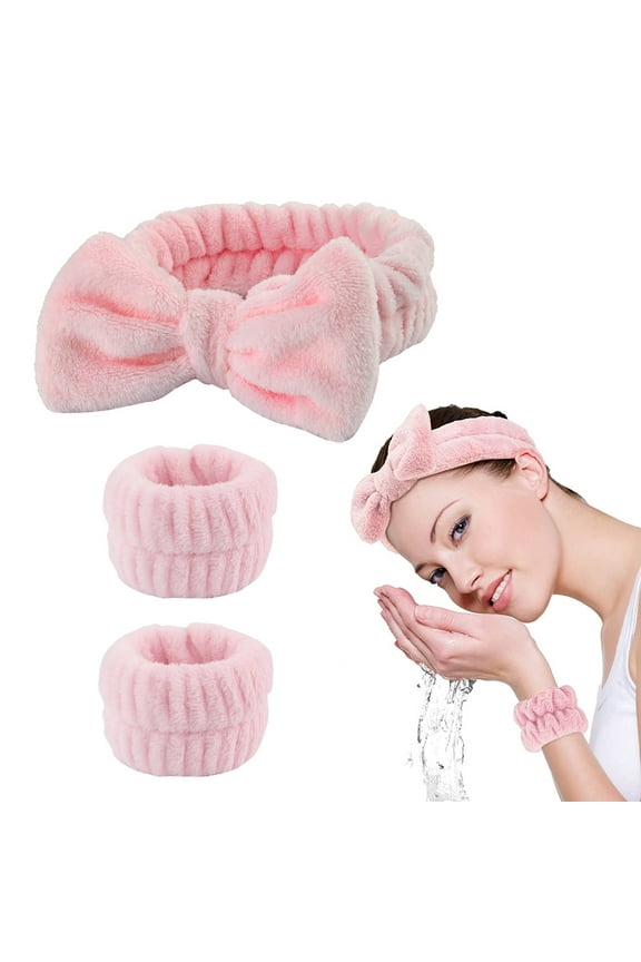 Spa headband for washing face and matching wrist strap, fuzzy skin care headband for teenagers and girls, soft facial makeup headband for children - set 3