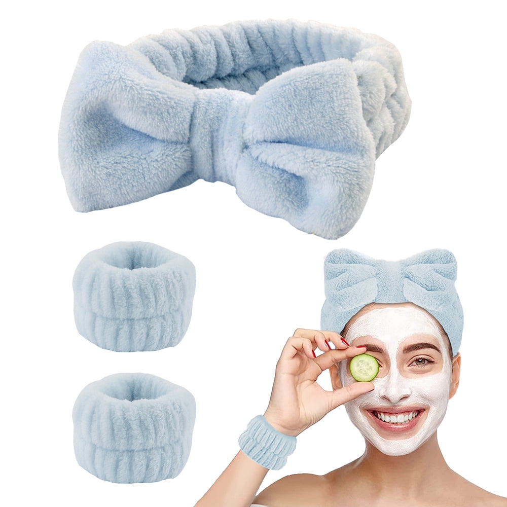 Spa headband for washing face and matching wrist strap, fuzzy skin care ...