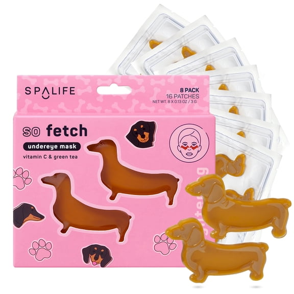 SpaLife So Fetch Hydrogel Under Eye Patches for Dark Circles | Dachshund Under Eye Patches for Puffy Eyes | Weiner Dog Undereye Bags and Puffiness Removal | Boo Basket Stuffers | 8 Pairs
