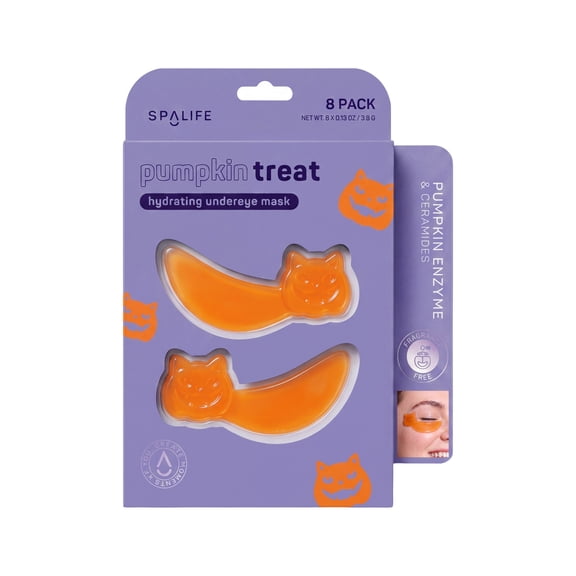 SpaLife Pumpkin Korean Under Eye Patches | Halloween Boo Basket Ideas | Hydrogel Eye Patch for Dark Circles | Halloween Gifts for Girlfriend | Pack of 8 Pairs (8 Undereye Treatments)