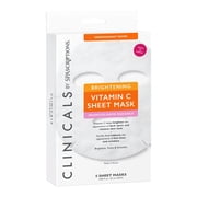 SpaScriptions Clinicals Brightening Vitamin C Sheet Mask, Face Sheet Mask with Ferulic Acid for Dull Skin and Dark Spots, Dermatologist Tested, 5 Count