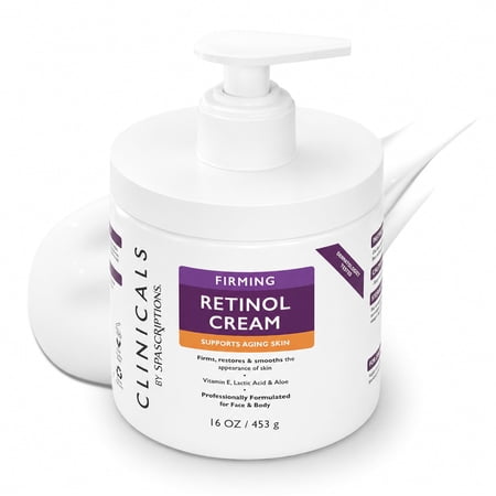 SpaScriptions Retinol Body Cream – Firming Face & Body Lotion with Vitamin E, Lactic Acid & Aloe, Helps Dry Skin, Smooth Skin Appearance, Refines Texture & Boost Hydration, Clinicals Collection, 16oz