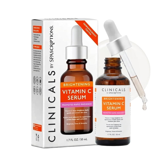 SpaScriptions Vitamin C Serum, Brightening Face Serum for Dark Spots and Uneven Skin Tone, 1.7 fl oz