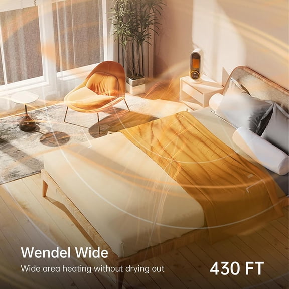 Space , 1200W PTC Ceramic Rapid Heating - Energy Efficient Portable  with Adjustable Thermostat, Remote Control & Intelligent Timing, Ideal for Home, Office (White, E68S)