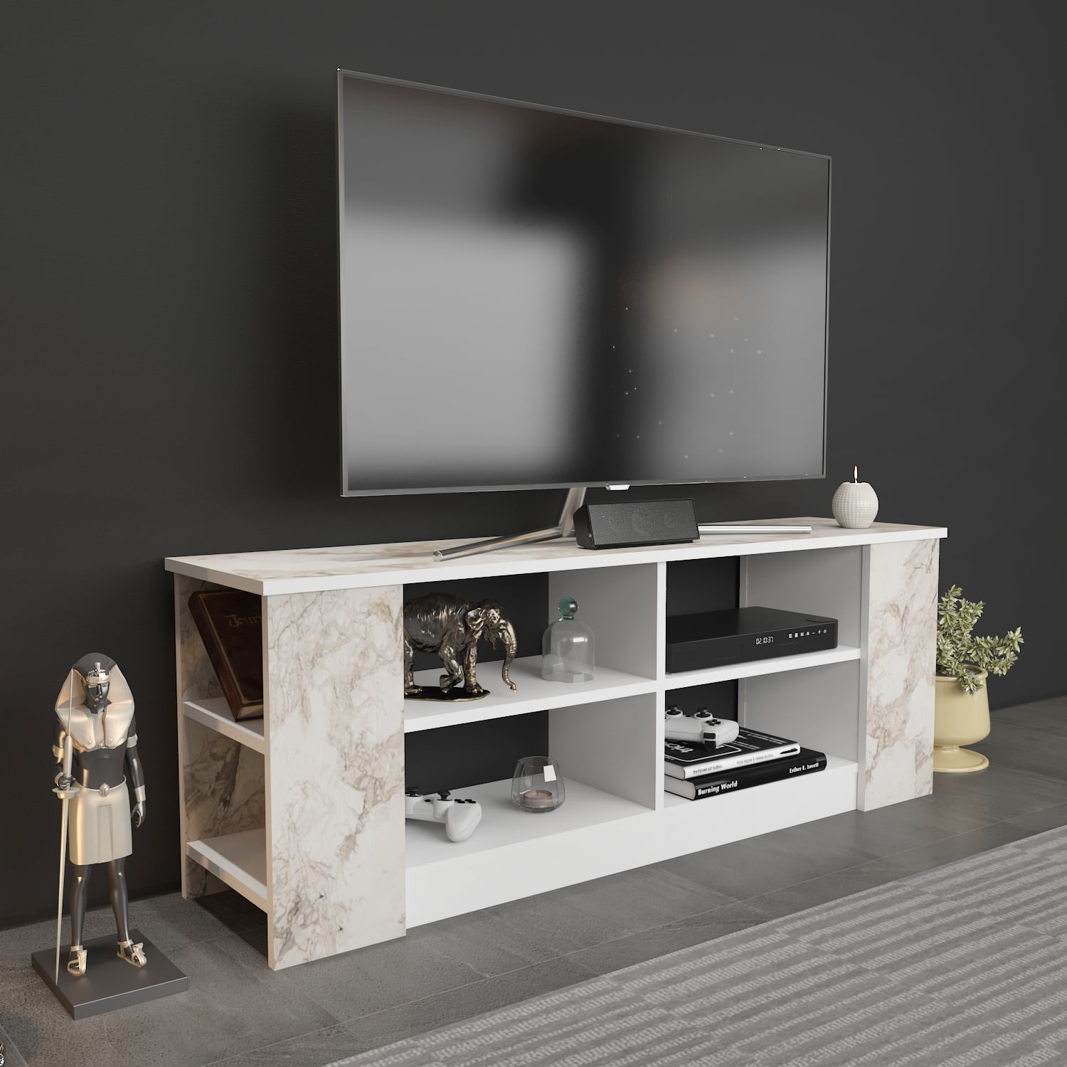 Space 55'' Modern TV Stand Console Table Entertainment Center for Up to ...