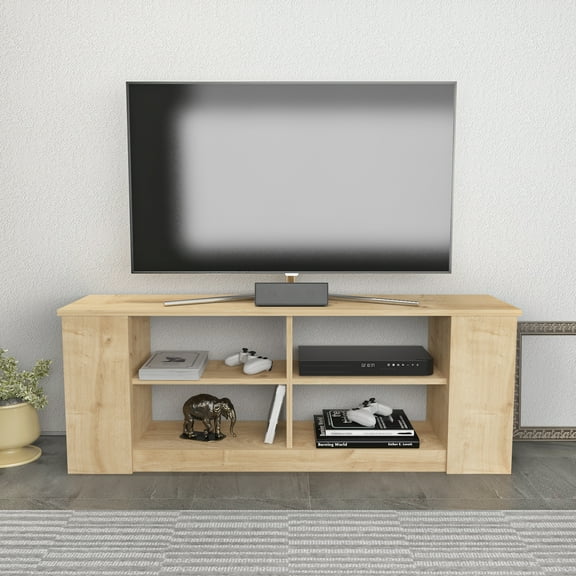 Space 55'' Modern TV Stand Console Table Entertainment Center for Up to 65'' TVs Natural Oak Finish