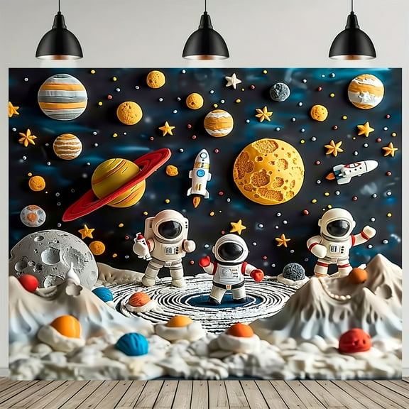 Space Adventure Backdrop Cartoon Space Photography Background Outer Space Universe Astronaut Birthday Party Decor Boy 1st Birthday Baby Shower Background Studio Props