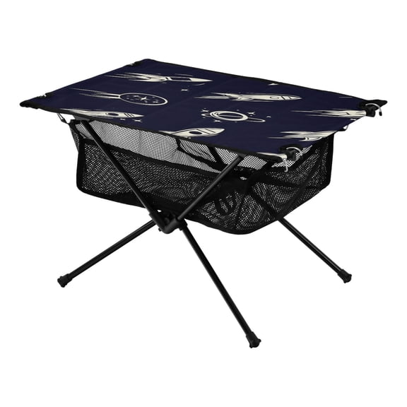 Space Adventure Galaxy Pine Tree Xmas Painting Christmas Kids Camping Tables Folding Table for Children 23.6x15.7in 600D Oxford Fabric 110lb Capacity