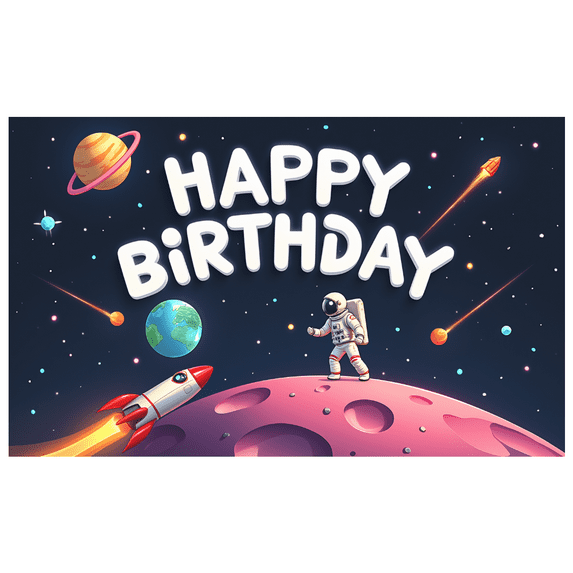 Space Adventure Happy Birthday Banner Astronaut Design Planet Theme Rocket Illustration for Kids Birthday Party Indoor Decoration Celebration