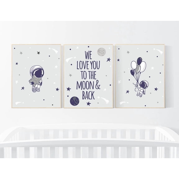 Space Adventure Nursery Poster and Planet Prints for Baby Room Modern Space Themed Nursery Decor Set 3 Set 3