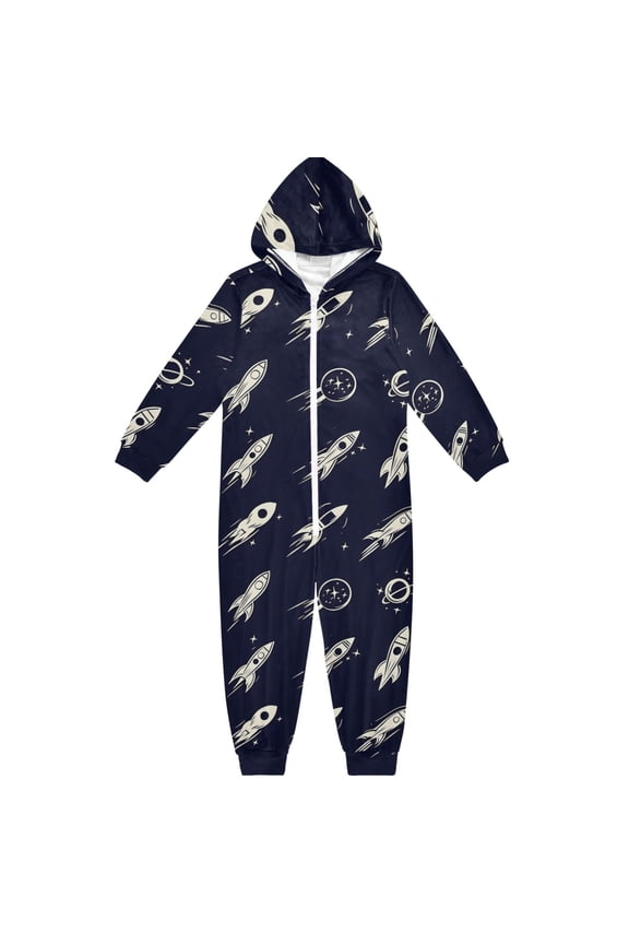 Space Adventure One Piece Pajamas Soft Jumpsuit Cozy Sleep and Play Romper Zipper and Pockets 13-14Y