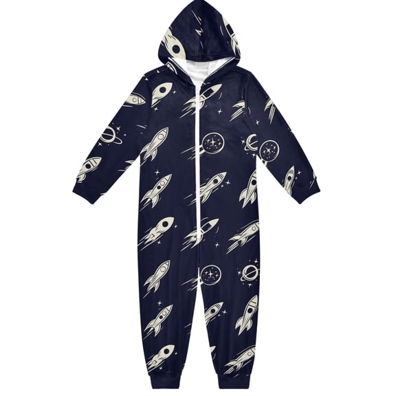 Space Adventure One Piece Pajamas Soft Jumpsuit Cozy Sleep and Play Romper Zipper and Pockets 4T