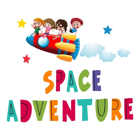 Space Adventure Quote Lettering Wall ArtWall Decal Decoration Space Adventure Adventurous Space Cartoon Space Decorating Ideas for Child's Bedroom Size: 40 In(W) x 32 In(H)