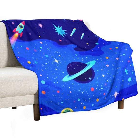 Space Adventure Rocket Blanket Soft Cozy Flannel Blanket for man women