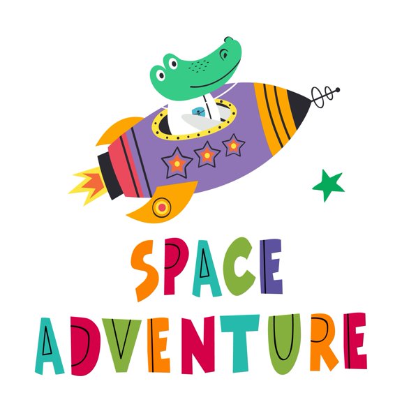 Space Adventure Rocket Wall decor ArtWall Decal Decoration Space Adventure Adventurous Space Cartoon Space Decorating Ideas for Child's Bedroom Size: 27 In(W) x 30 In(H)