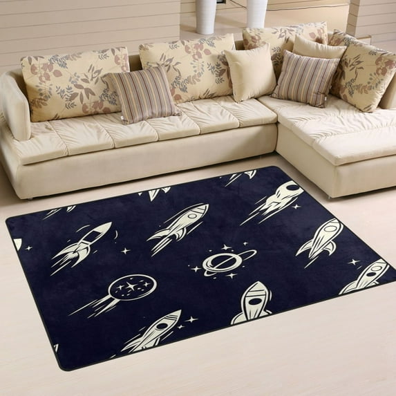 Space Adventure Soft Polyester Area Rug 60''x39'', Non Slip, Memory Foam, Water Absorbent