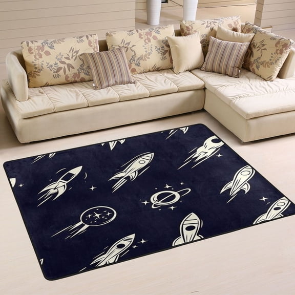 Space Adventure Soft Polyester Area Rug 72''x48'', Non Slip, Memory Foam, Water Absorbent
