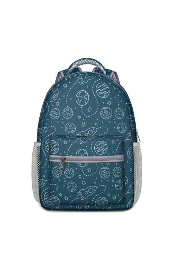 Space Aesthetic School Backpack - Lightweight & Waterproof with Organized Pockets, Moon and Stars Design for Teenagers