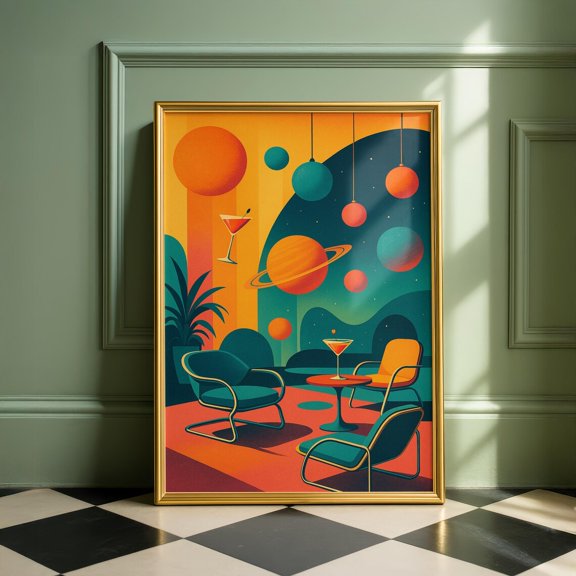 Space Age Lounge Fine Retro Mid Century Colorful Cosmic Cocktail Poster Unframed Paper Print