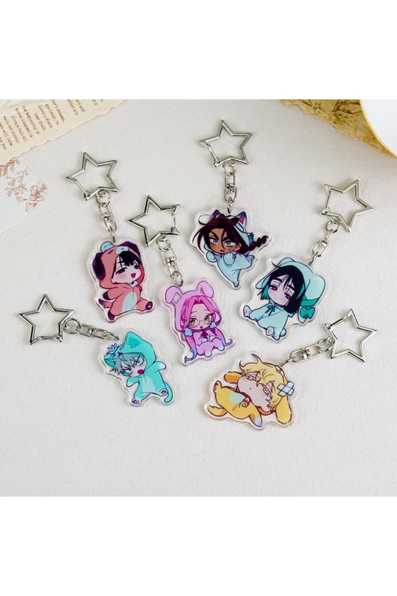 Space Alien Anime Chibi Acrylic Keychain Set Kawaii Animal Onesie Character Bag Charm, random 1 pack