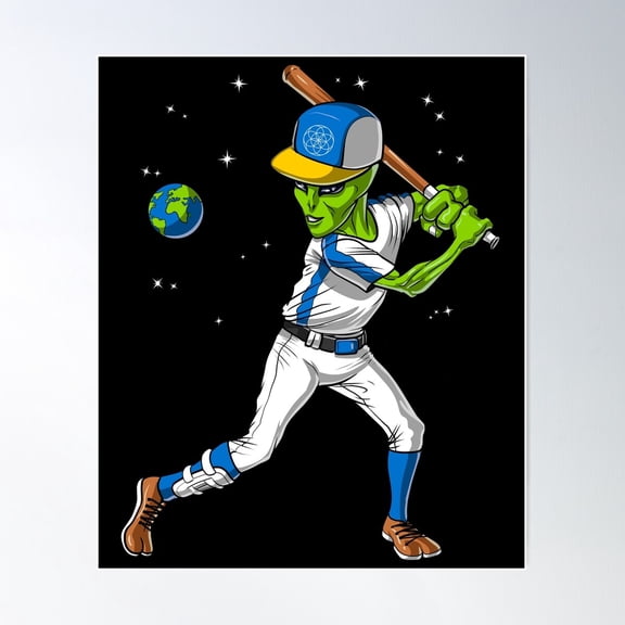 Space Alien Baseball Poster Wall Art, Modern Wall Decor For Living Room Bedroom, 12x18 UNFRAMED