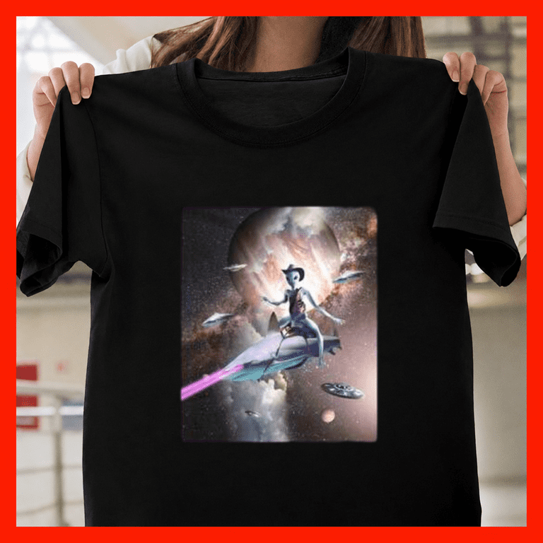 Space Alien Cowboy Riding Laser Shark Extraterrestrial Sci Fi Unisex T ...