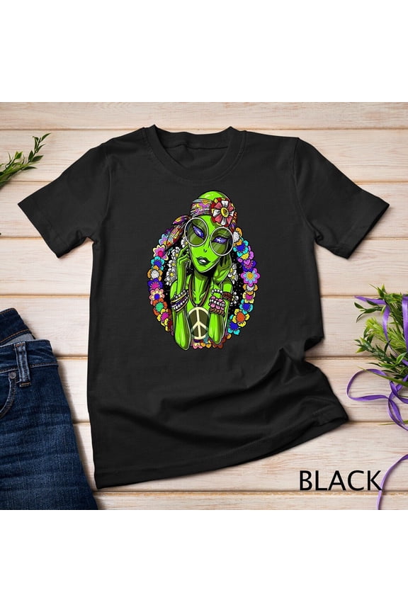 Space Alien Hippie Floral Peace Science Fiction Women Unisex T-Shirt