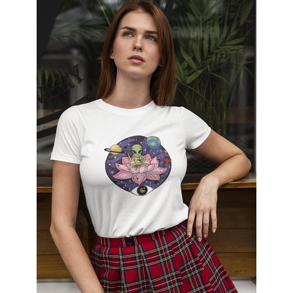 Space Alien In Lotus Flower T-Shirt Women -Image by Shutterstock, Female Large