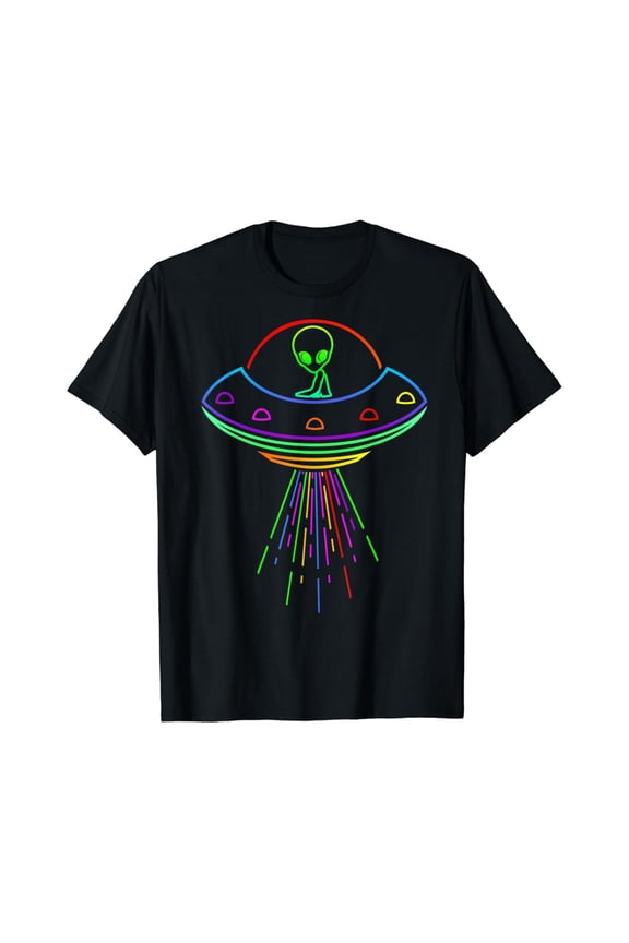 Space Alien UFO Neon Lights Rave Alien Lovers T-Shirt MM