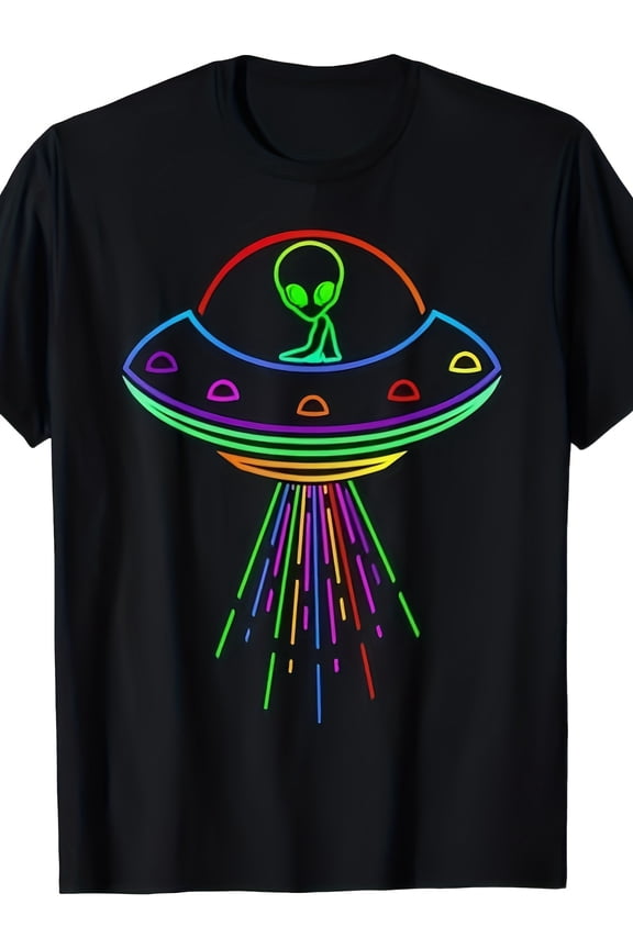 Space Alien UFO Neon Lights Rave Alien Lovers T-Shirt MM