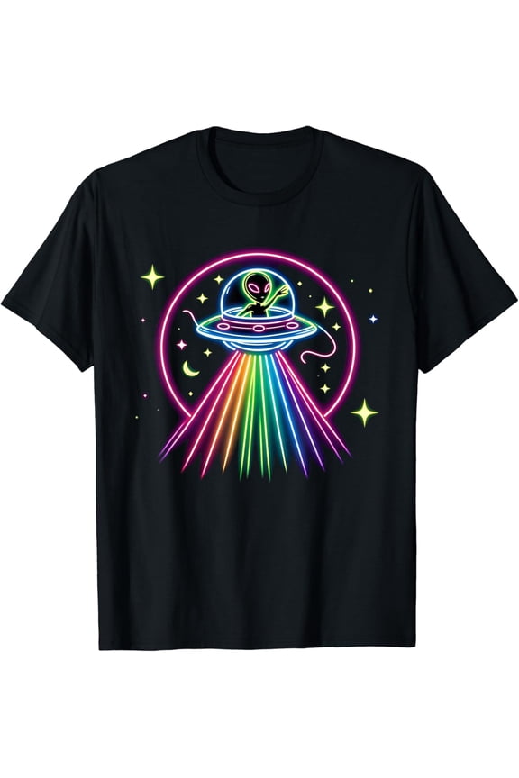 Space Alien UFO Neon Lights Rave Alien Lovers T-Shirt