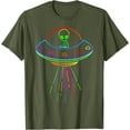 thumbnail image 1 of Space Alien UFO Neon Lights Unisex T-Shirt for Men Women Kids,Military Green Color,Size 5XL, 1 of 5