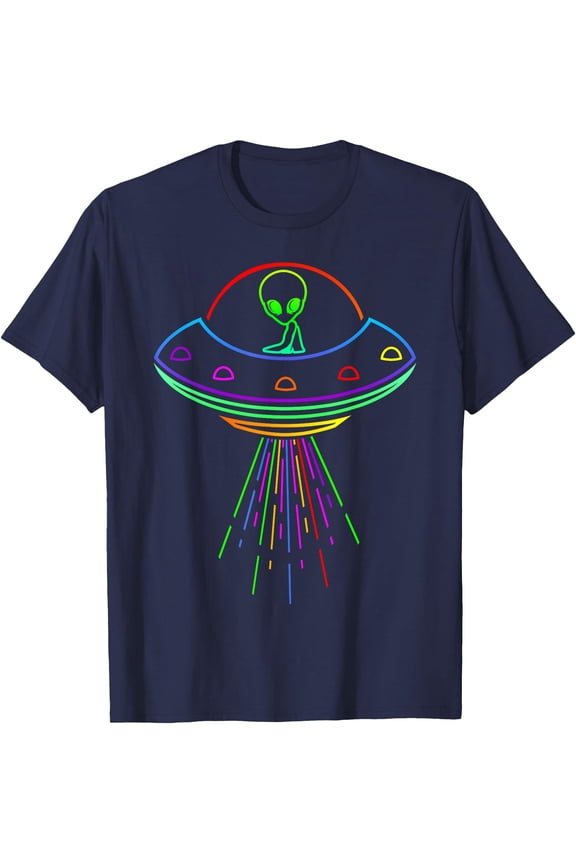 Space Alien UFO Neon Lights Unisex T-Shirt for Men Women Kids