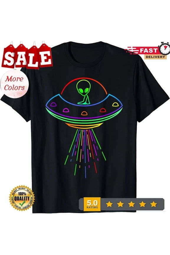 Space Alien Ufo Neon Lights Rave Alien Lovers T-Shirt Unisex S-5XL Hot Trending Shirt, Vintage Birthday Gift