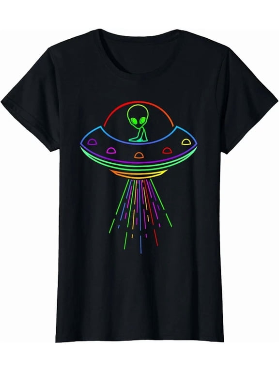 Space Alien Ufo Neon Lights Rave Alien Lovers T-Shirt