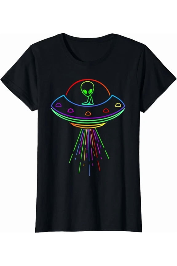 Space Alien Ufo Neon Lights Rave Alien Lovers T-Shirt
