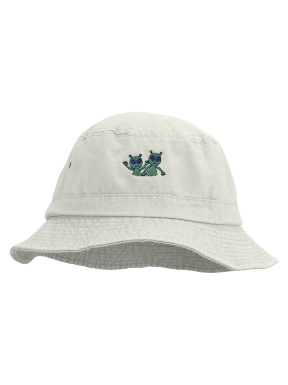 Space Aliens Embroidered Pigment Dyed Bucket Hat - White OSFM