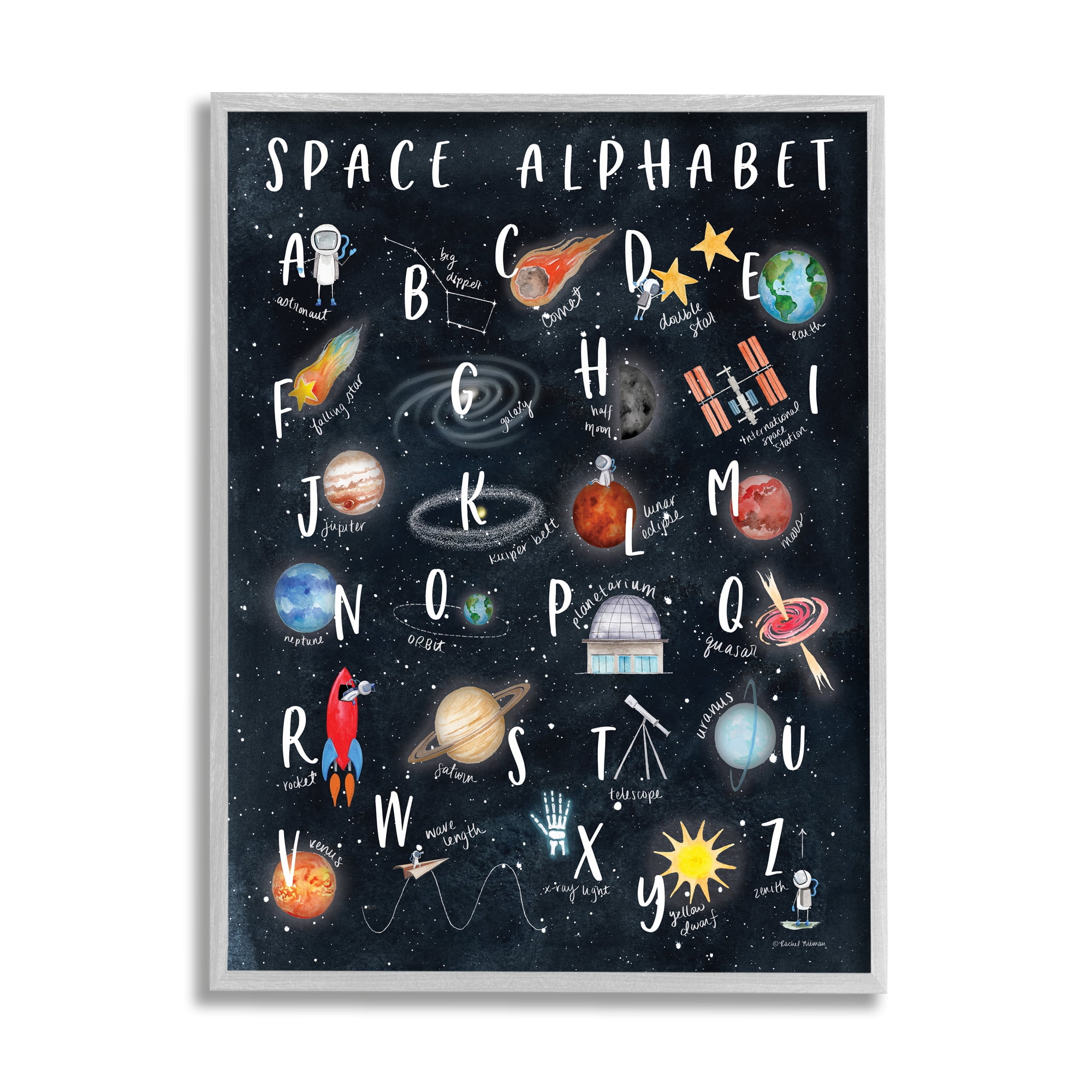 Space Alphabet Playful Big Dipper Earth Galaxy 16 in x 20 in Framed Painting Art Prints, by Stupell Home Décor
