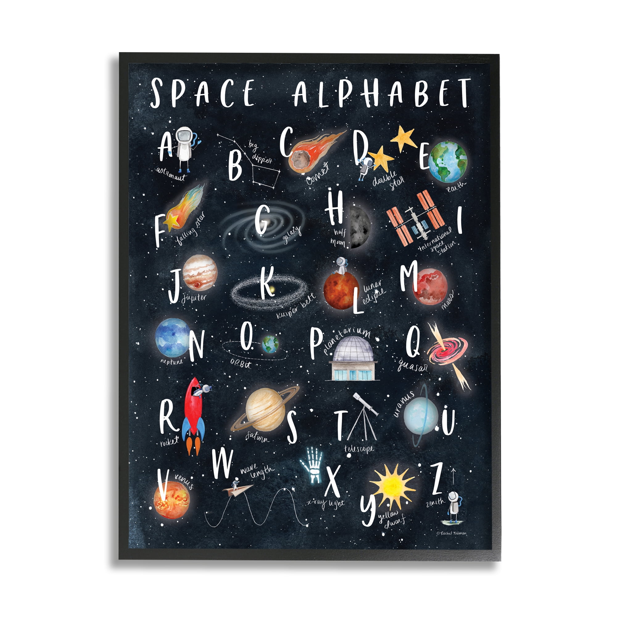 Space Alphabet Playful Big Dipper Earth Galaxy 16 in x 20 in Framed Painting Art Prints, by Stupell Home Décor