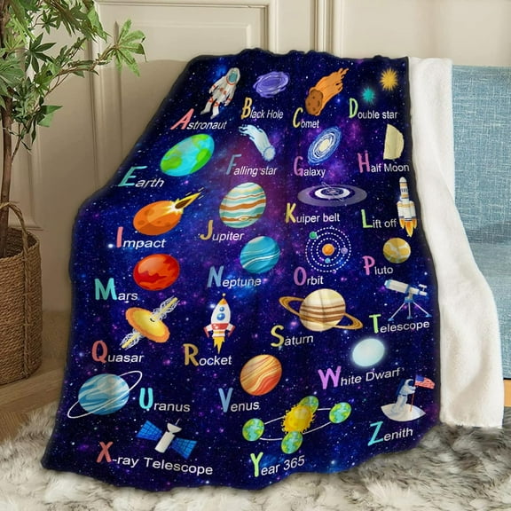 Space Alphabet Throw Blanket Fannel Fleece Super Soft Funny Blanket Travel Throw Blanket for Bed Couch Sofa 40 x 30 Inch for Baby