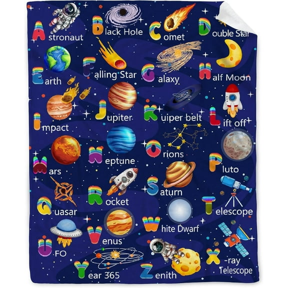 Space Alphabet Throw Blanket Gift for Girl Boy Space Lover,Unique Alphabet Gift Space Room Decor Blanket for Teen Kid,Educational Blanket for Child Birthday 40''''x 50'''' for Kids