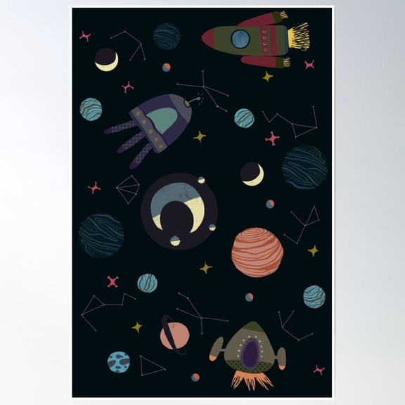 Space And Rockets Poster Wall Art, Modern Wall Decor, 12x18 UNFRAMED