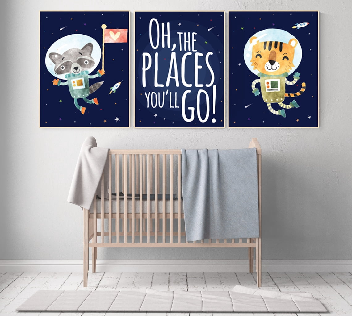 Space Animal Nursery Poster Outer Space Themed Prints for Boys Room ...