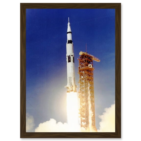 Space Apollo 11 Launch Saturn V Rocket Blast Thrust Flame USA A4 Artwork Framed Wall Art Print
